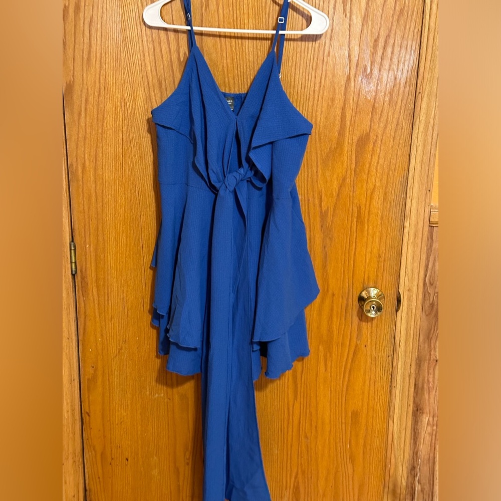 SHEIN Royal Blue Tie-Front Romper Jumpsuit